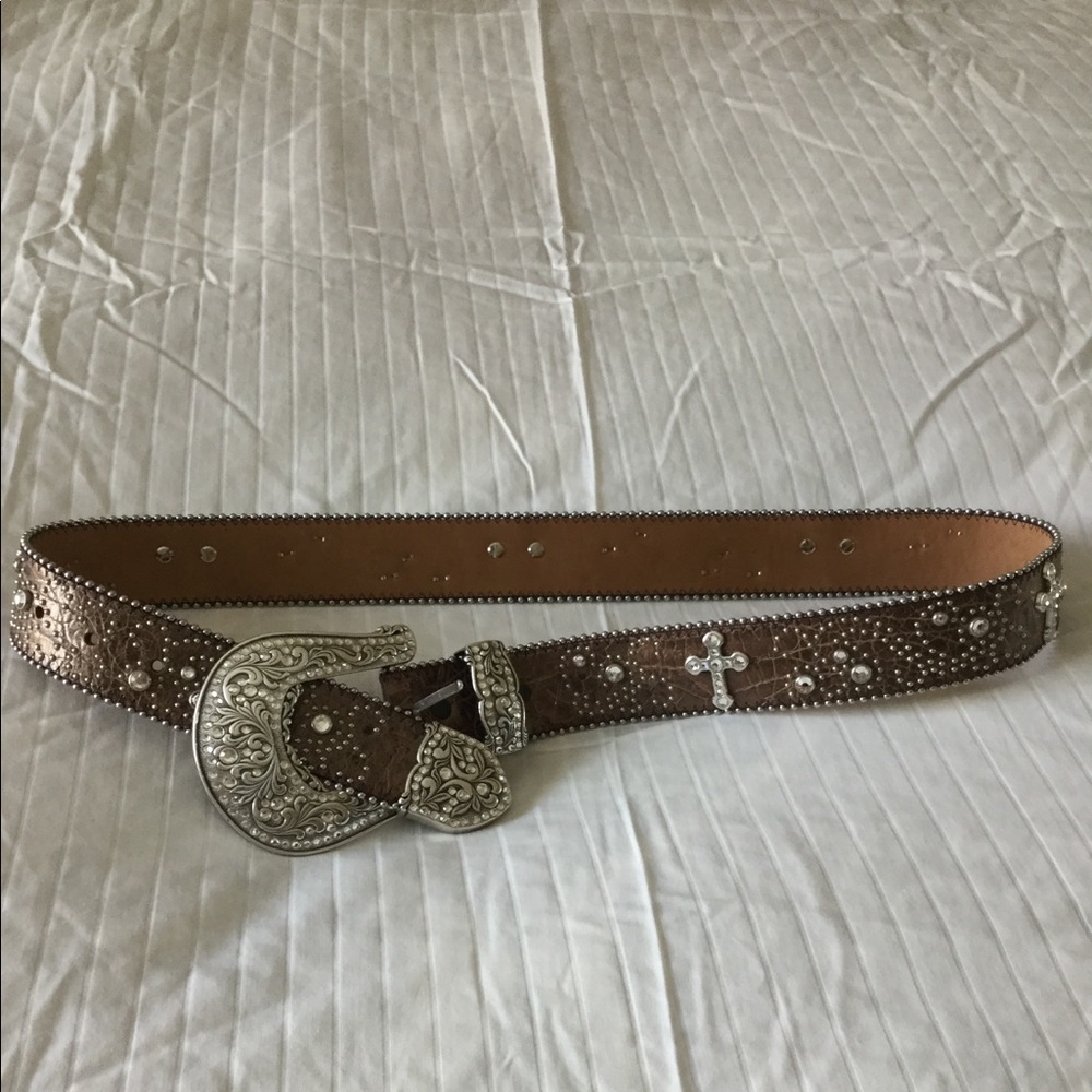 Justin Brown Leather Jeweled Belt